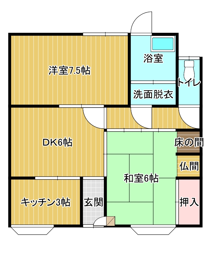 サービス品（エアコン・ウォシュレト）あり！洋室広々7.5畳！