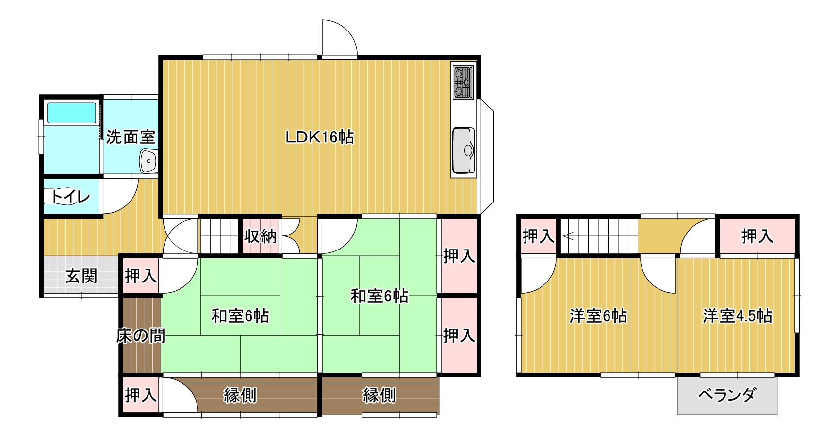 LDK１６帖で広々！駐車場４台完備！